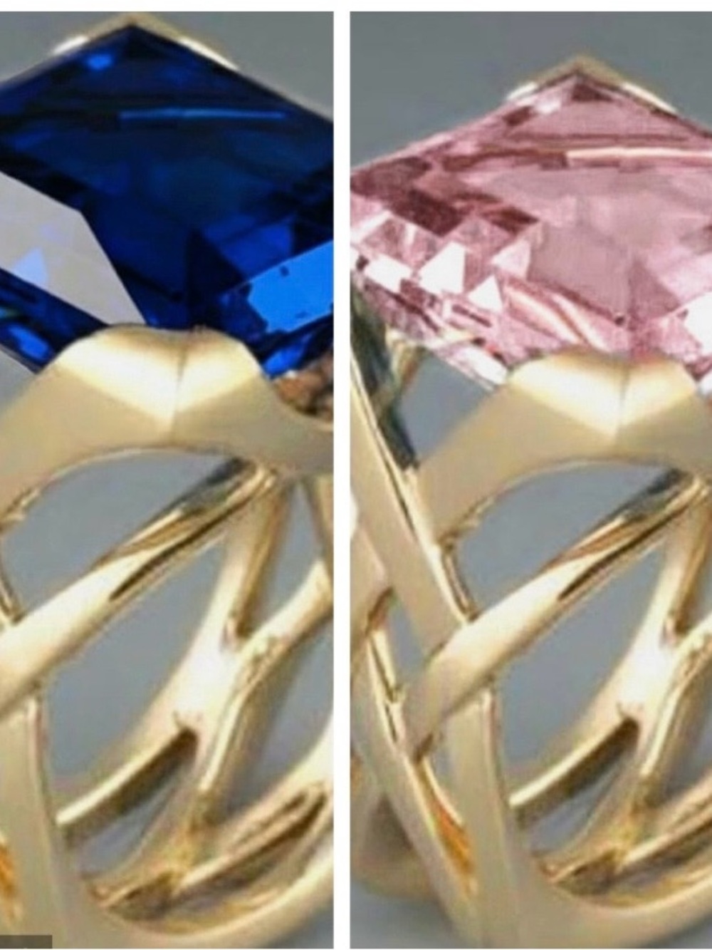 Gold-Tone Rings one with Blue and one Pink Square Crystal - Unbranded